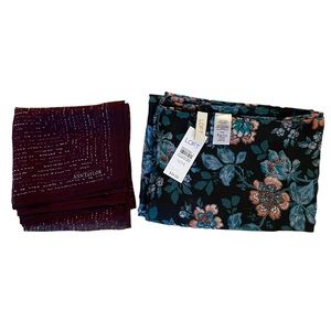 Ann Taylor LOFT 2 Scarves Burgundy Chiffon Square NWT Blue Floral Shawl Wrap